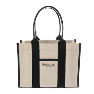 BALENCIAGA Everyday Tote White Black Canvas Leather Bag